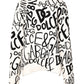 White Black Logo Print Women Pullover Sweater