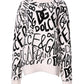 White Black Logo Print Women Pullover Sweater
