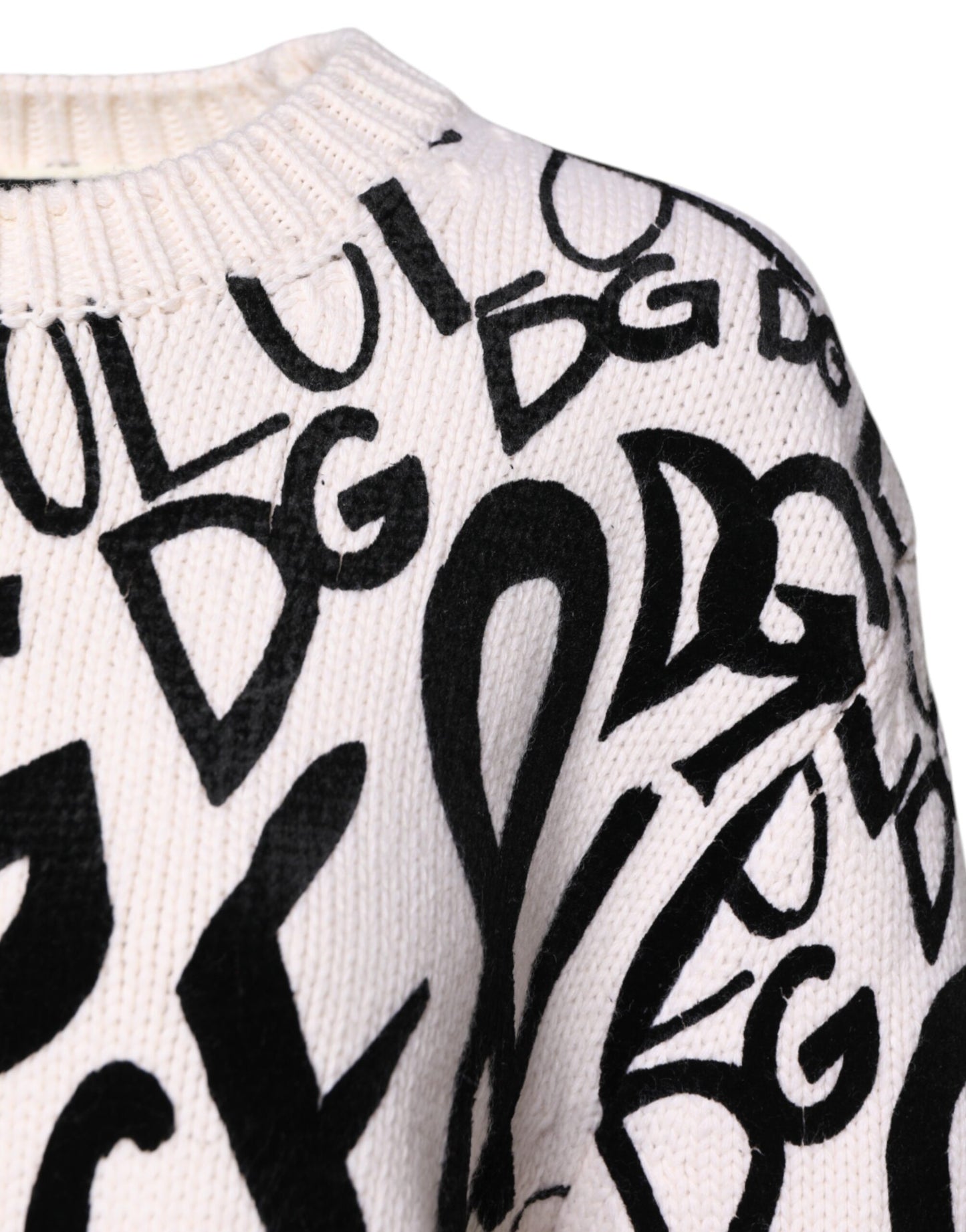 White Black Logo Print Women Pullover Sweater