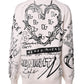 White Black Logo Print Women Pullover Sweater