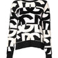 White Black Logo Print Women Pullover Sweater