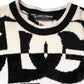 White Black Logo Print Women Pullover Sweater
