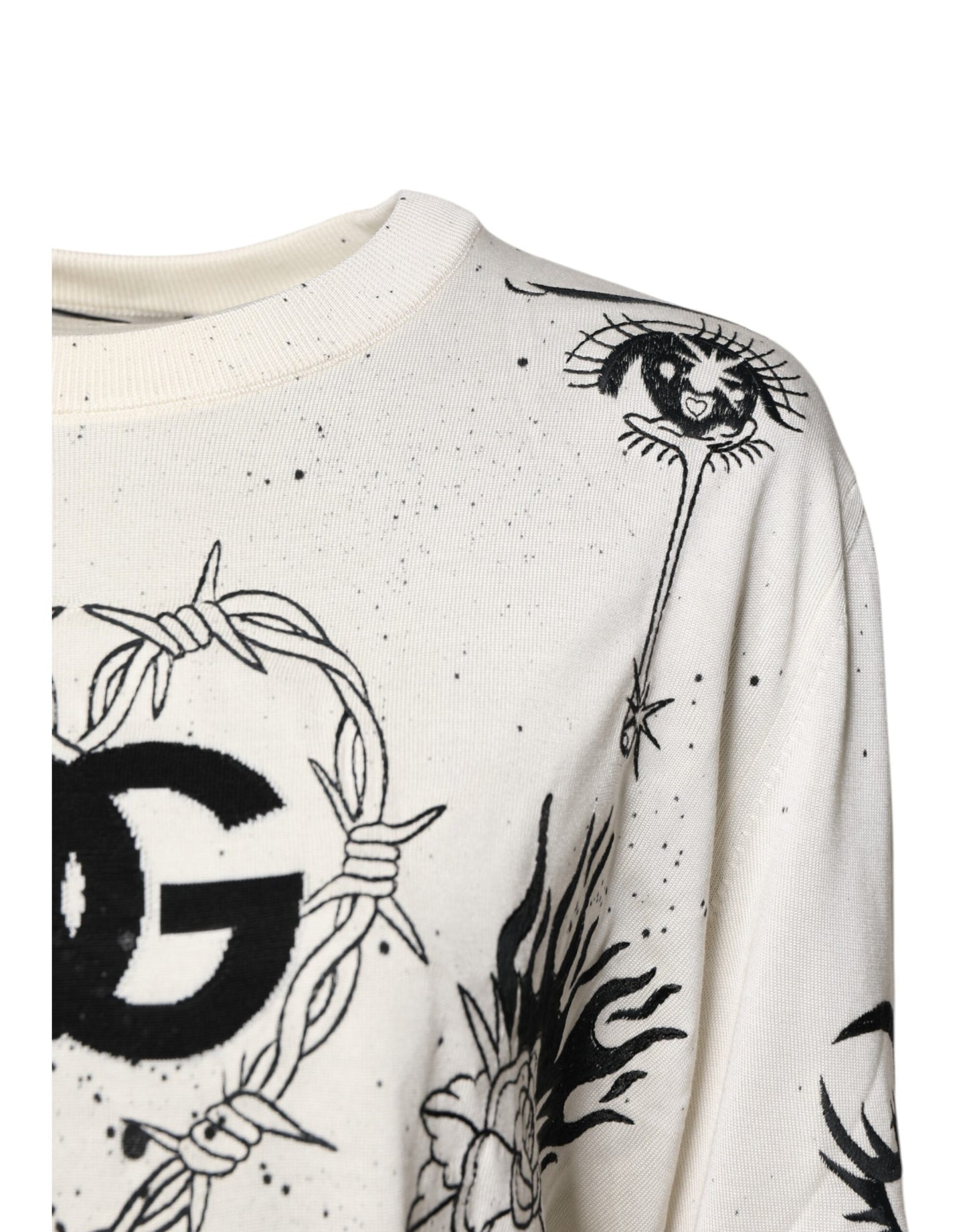 White Logo Angel Print Women Pullover Sweater