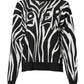 Black White Print Women Pullover Sweater