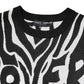 Black White Print Women Pullover Sweater