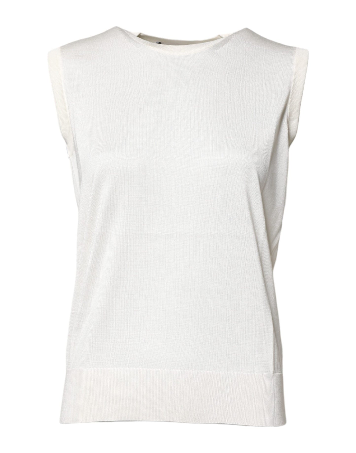 White Silk Round Neck Sleeveless Tank Top
