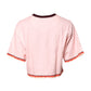 Pink Print Cotton Short Sleeves Cropped Top