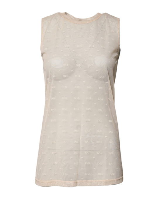 Ivory Nylon Logo See Through Sleeveless Tank Top