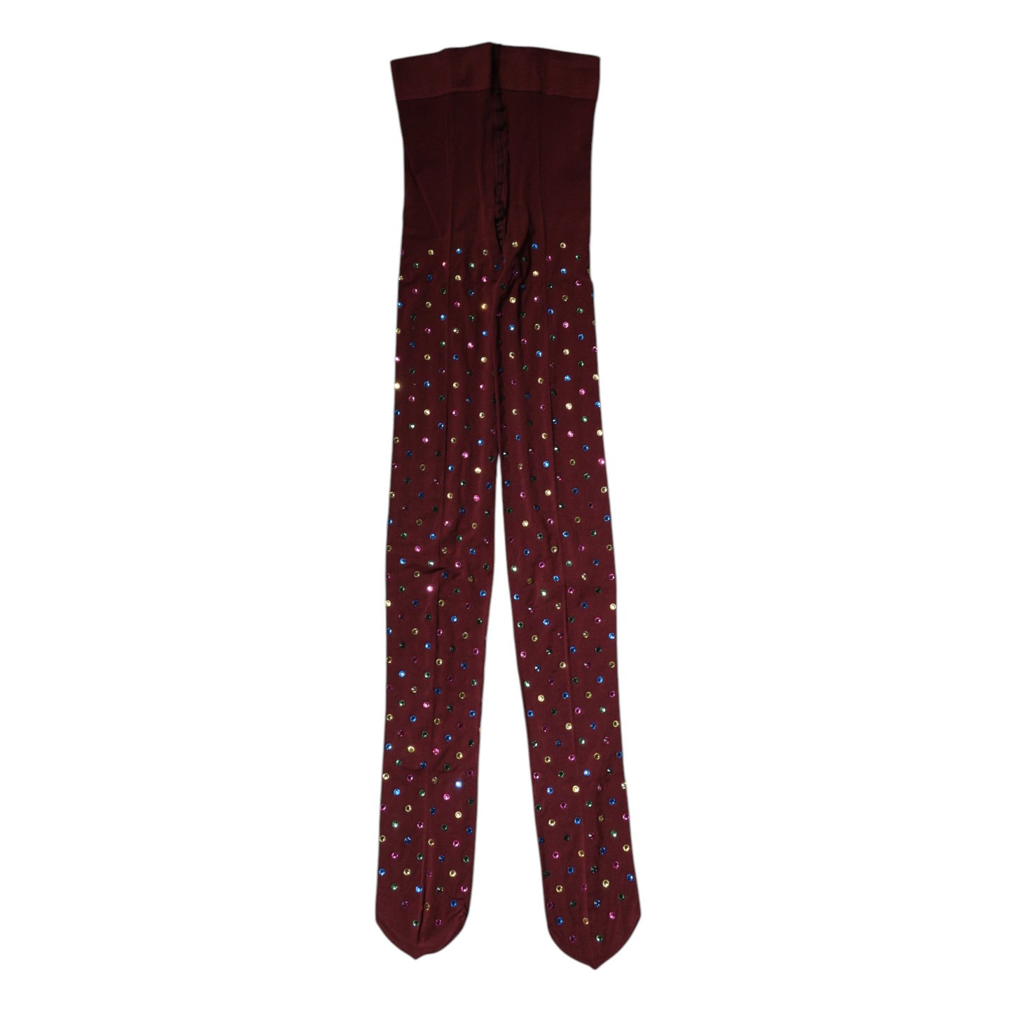 Maroon Nylon Crystal Embellished Pantyhose Tights