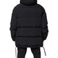 Black Nylon Full Zip Hooded Parka Jacket