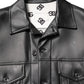 Black Polyester Button Down Biker Jacket