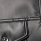 Black Polyester Button Down Biker Jacket
