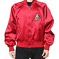 Red Floral Patch Full Zip Men Bomber Jacket