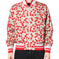 White Cherry Print Full Zip Bomber Jacket