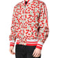White Cherry Print Full Zip Bomber Jacket