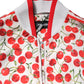 White Cherry Print Full Zip Bomber Jacket