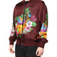 Maroon Floral Print Full Zip Bomber Jacket