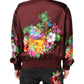 Maroon Floral Print Full Zip Bomber Jacket