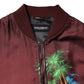 Maroon Floral Print Full Zip Bomber Jacket