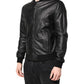 Black Lambskin Leather Full Zip Biker Jacket