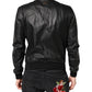 Black Lambskin Leather Full Zip Biker Jacket