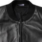 Black Lambskin Leather Full Zip Biker Jacket
