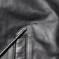 Black Lambskin Leather Full Zip Biker Jacket