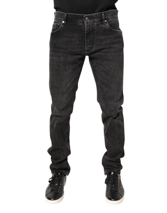 Gray Washed Cotton Skinny Denim Jeans