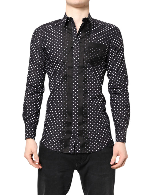Black Polka Dot Long Sleeves Gold Formal Shirt