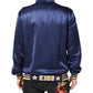 Blue Nylon Logo Patch Men Bomber Sweater