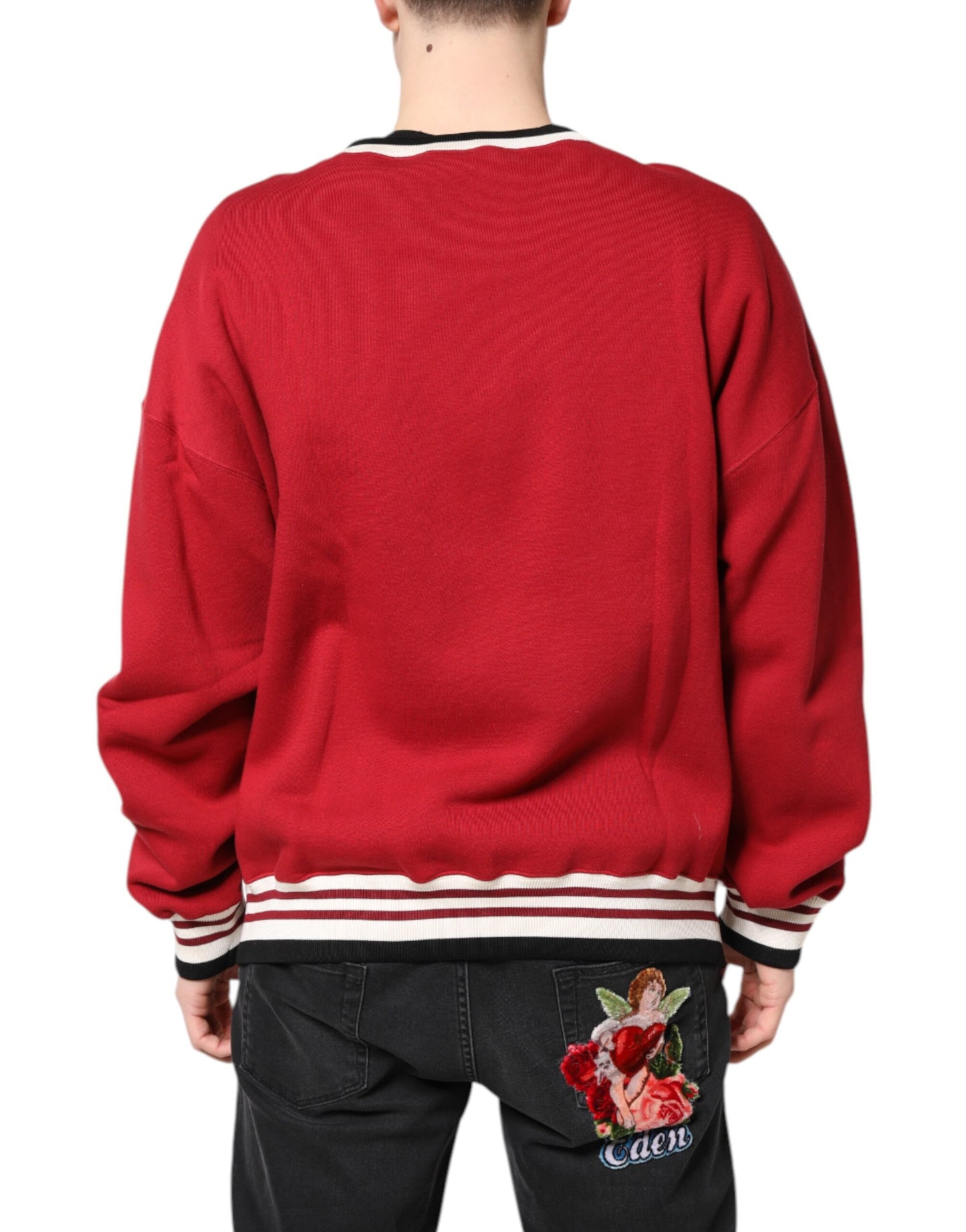 Red Sequin Knit Pullover Sweatshirt Sweater