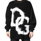 Black Cotton Logo Print Men Pullover Sweater