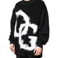 Black Cotton Logo Print Men Pullover Sweater