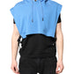 Blue Cotton Hooded Men Sportswear Vest Sweater