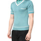 Green Printed Collared Short Sleeve T-shirt