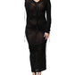 Black Mesh Trim Bodycon Long Sheath Dress