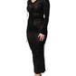 Black Mesh Trim Bodycon Long Sheath Dress