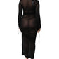 Black Mesh Trim Bodycon Long Sheath Dress