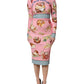 Pink Pastry Print Bodycon Sheath Midi Dress