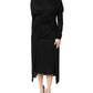 Black Wool Long Sleeves Sheath Midi Dress