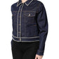Blue Denim Cotton Crystal Embellished Jacket