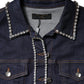 Blue Denim Cotton Crystal Embellished Jacket