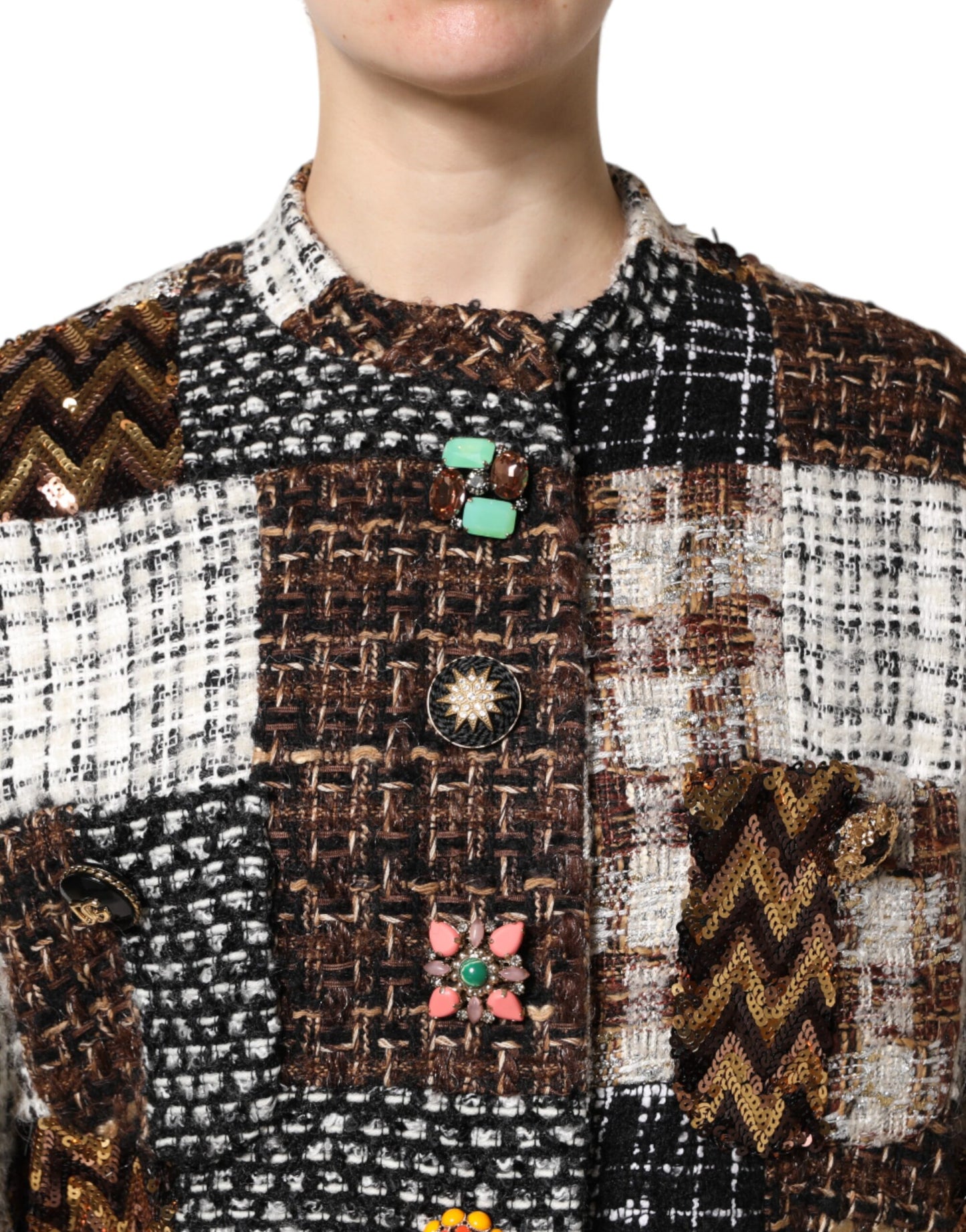 Multicolor Patchwork Button Down Jacket