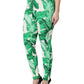White Green Leaf High Waist Pants
