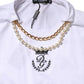 White Chain Pearl Cotton Round Neck T-shirt