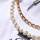 White Chain Pearl Cotton Round Neck T-shirt