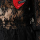 Black Cotton Floral Lace Women Blouse Top