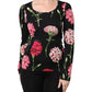 Black Floral Long Sleeve Women Blouse Top