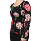 Black Floral Long Sleeve Women Blouse Top