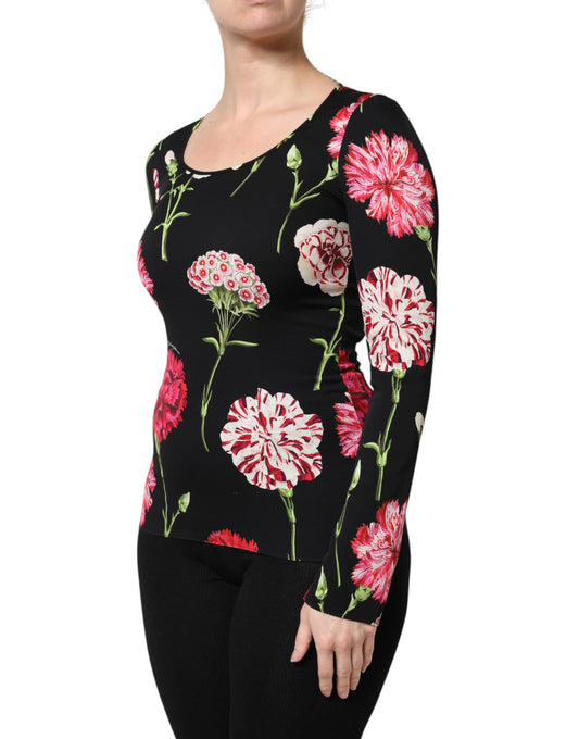Black Floral Long Sleeve Women Blouse Top